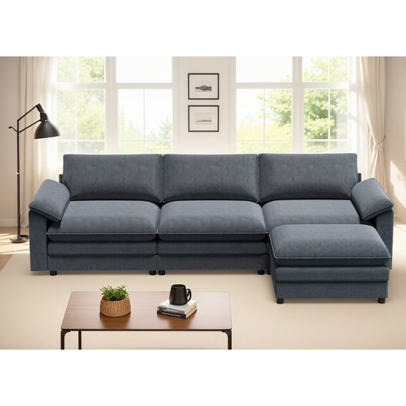 BALUS Large Sectional Sofa, 117'' L-Shaped Sofa with Ottoman, Oversize Modular Sofa for Living Room, Dark Grey