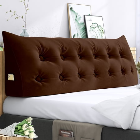 BALUS Large Triangular Headboard with Side Pockets, Velvet Bolster Pillow Headboard, Bed Back Pillow with Removable Cover, Headboard Backrest Support Cushion Use for Bed, Sofa (Coffee California)