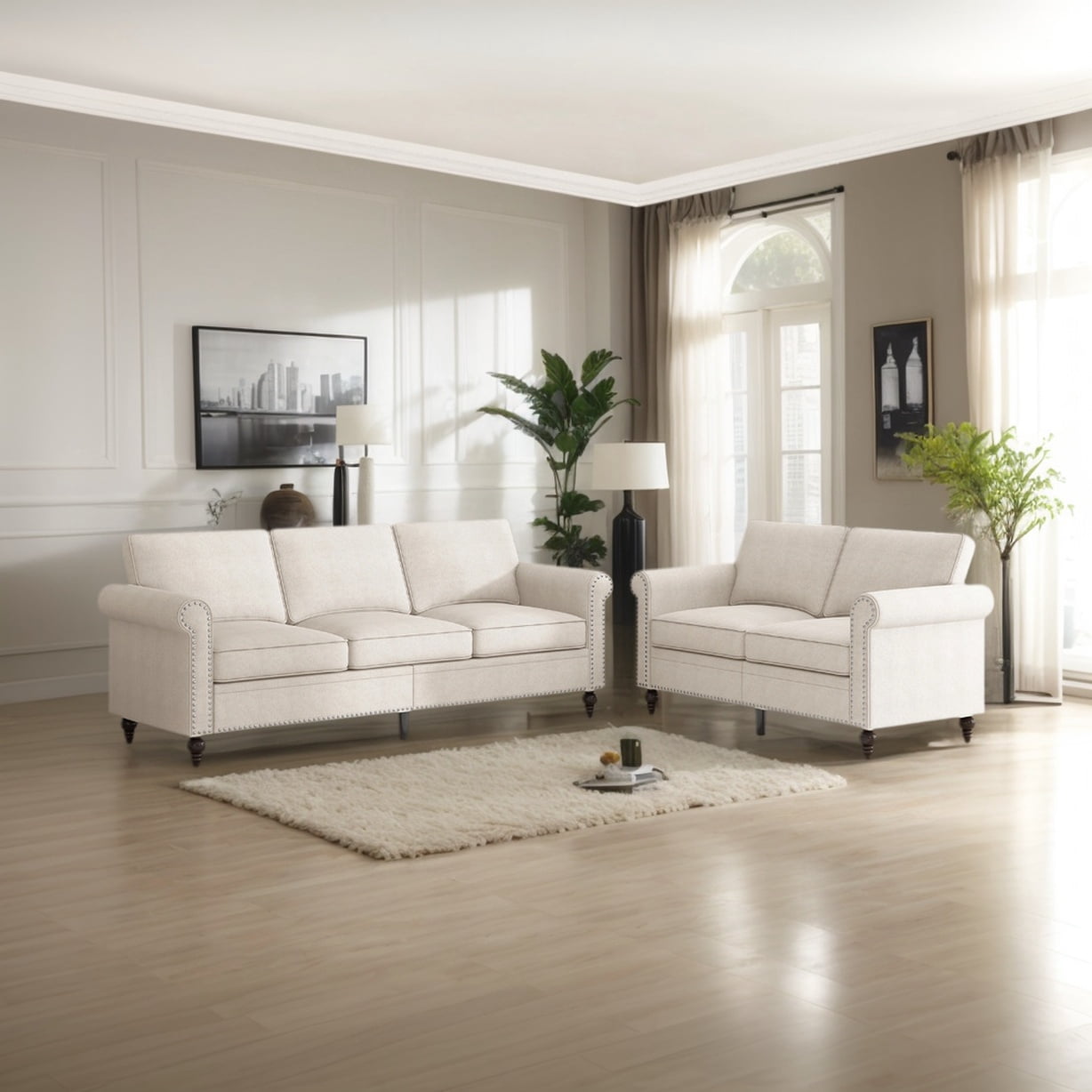BALUS Linen 2 Pieces Sofa Set , Sofa and Loveseat Sets for Living Room ...