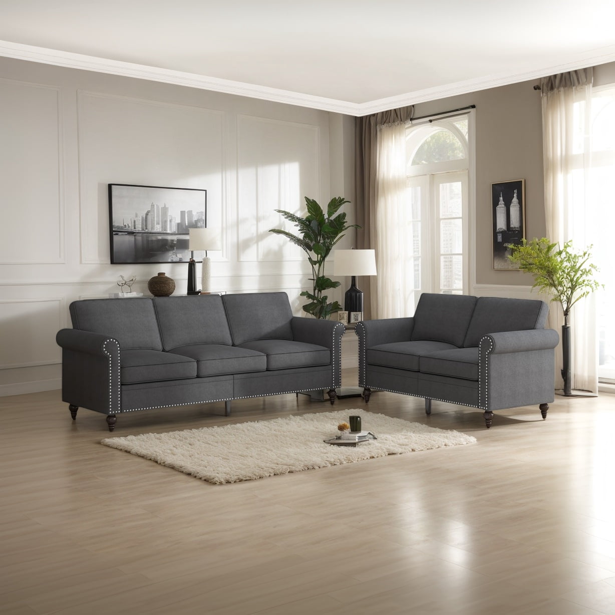 BALUS Linen 2 Pieces Sofa Set , Sofa and Loveseat Sets for Living Room ...