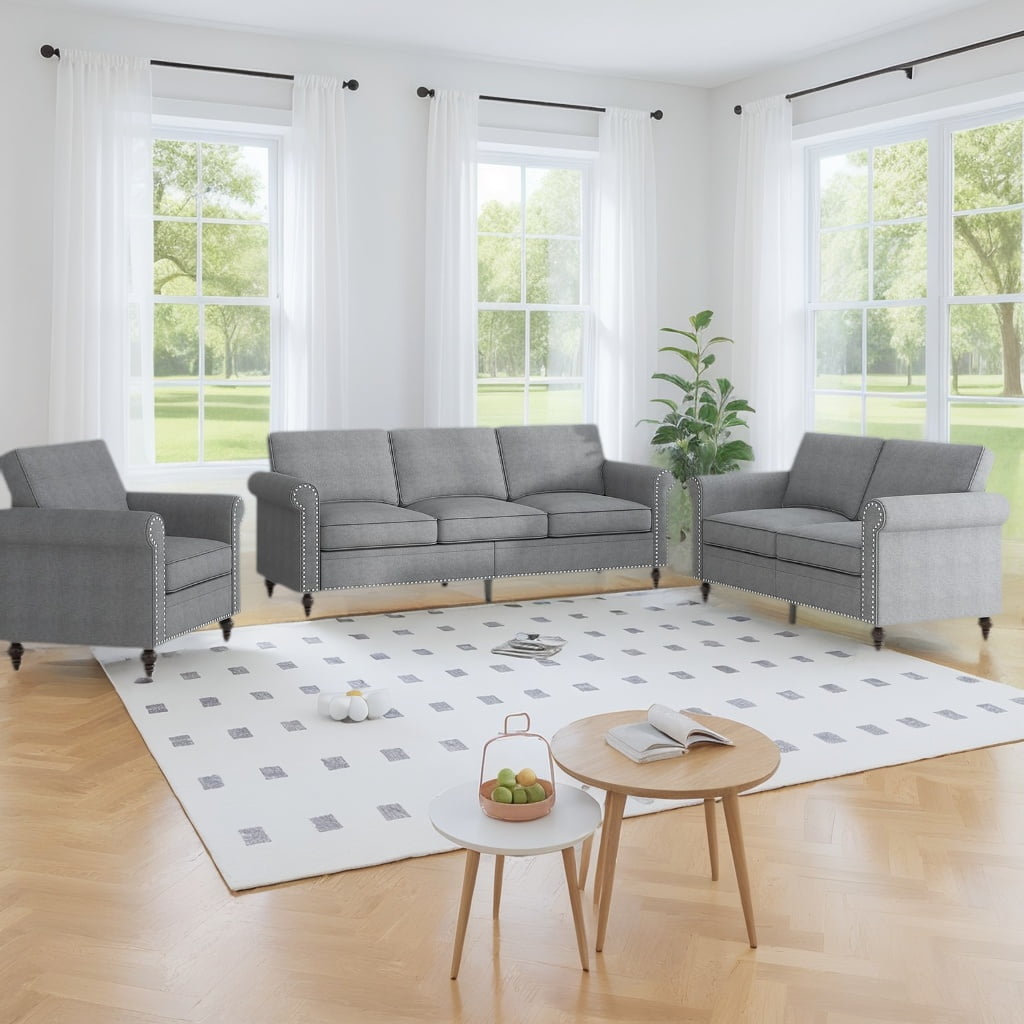 BALUS Linen 3 Pieces Sofa Set , Sofa and Loveseat Sets for Living Room ...