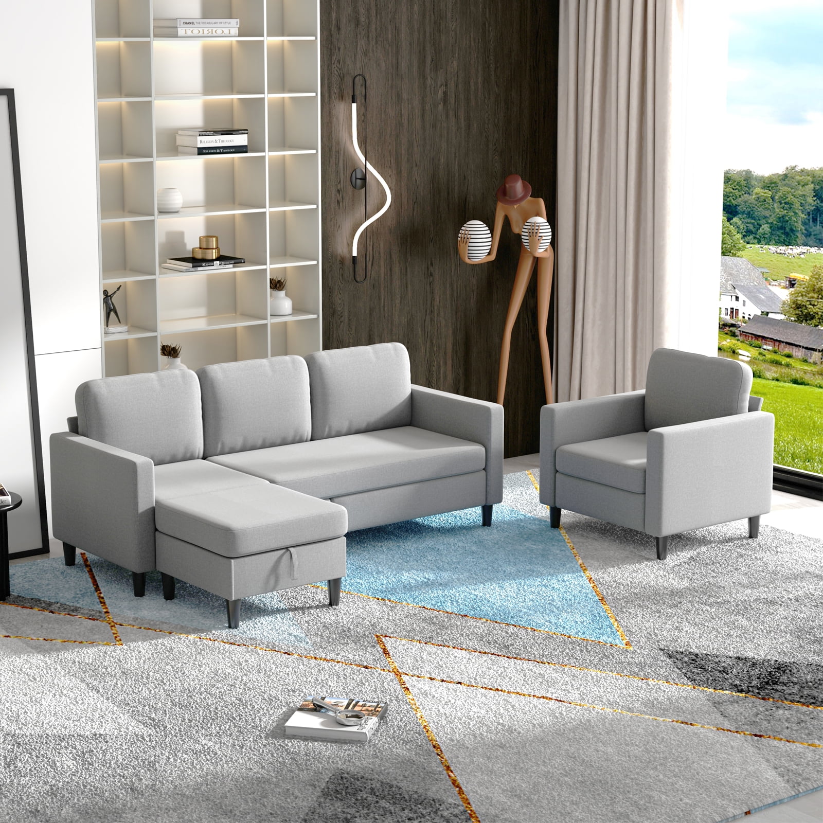 BALUS Sectional Sofa Set, 2 Pieces Living Room Furniture Set with ...