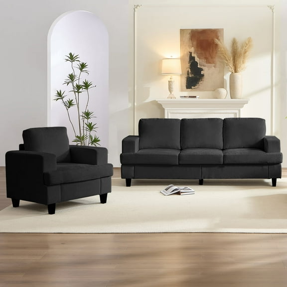 BALUS Living Room Furniture Sets, Modern Chenille Couch and Loveseat Sets, Oversized Sectional Couch Sets with Deep Seat, Dark Grey