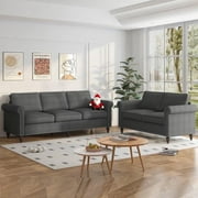 BALUS Living Room Sofa Set, Linen Fabric Sectional Sofa and Loveseat Sets, Free Combination Couch Perfect for Small Spaces, Dark Grey