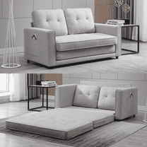 BALUS Loveseat Sleeper Sofa, Convertible Futon Sofa Bed with Pull out Couch and Fold out mattress, Light Grey