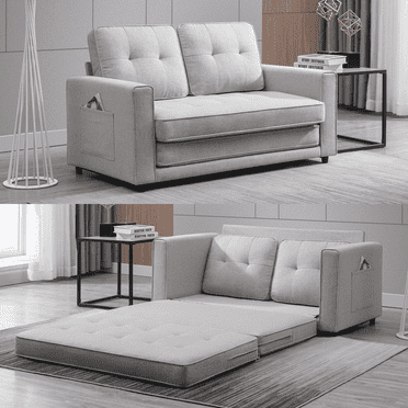 BALUS Loveseat Sleeper Sofa, Convertible Futon Sofa Bed with Pull out Couch and Fold out mattress, Light Grey