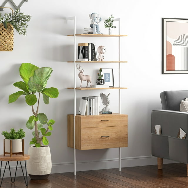 BALUS Modern Ladder Shelf, 6Tier Open WallMounted Bookshelf with