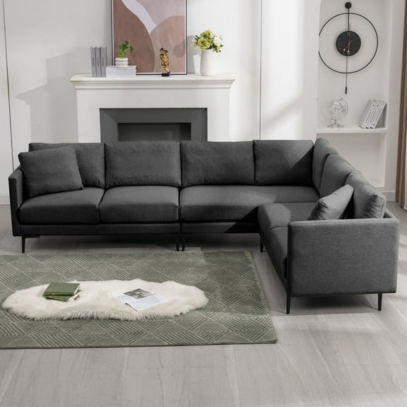 BALUS Modern Sectional Sofa, Linen Fabric Sofa Sleeper, Oversize L-Shaped Sofa Couch for Living Room, Dark Grey