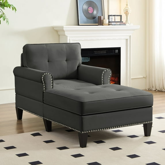 BALUS Modern Sleeper Chair, Durable & Cozy Linen Sofa Bed, Chaise Lounge for Small Space, Living Room (Dark Grey)