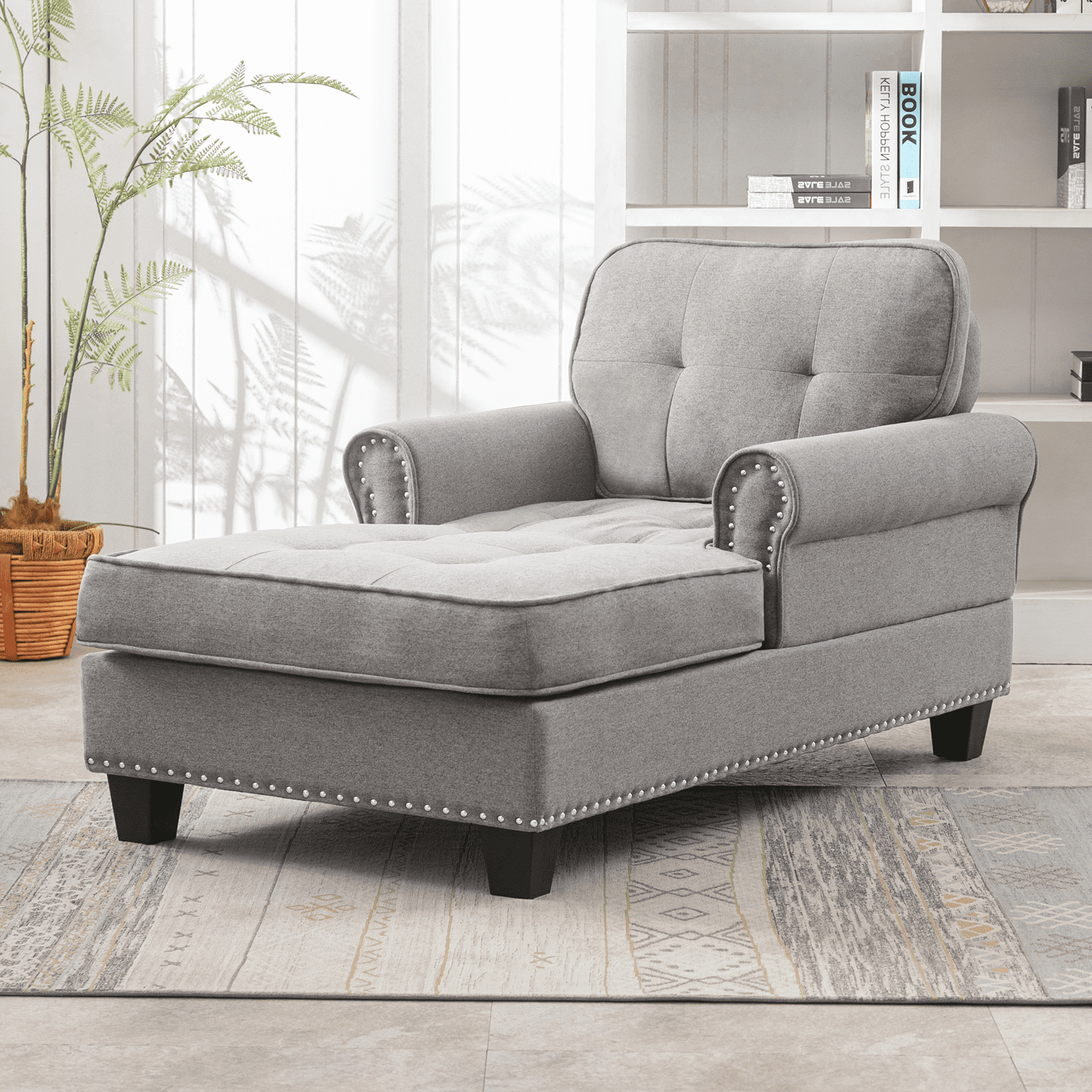 BALUS Modern Sleeper Chair Durable Cozy Linen Sofa Bed Chaise Lounge for Small Space Living Room Light Grey
