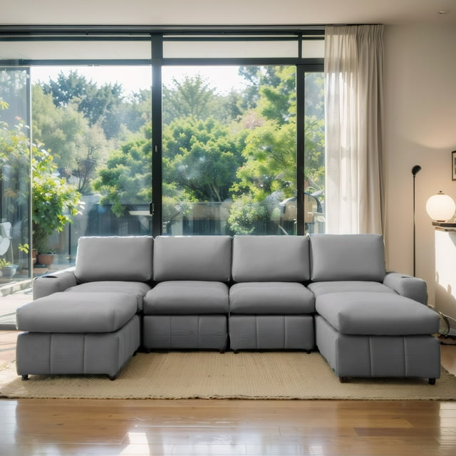 BALUS Modular Sectional Sofa, U Shaped Sofa with Ottomans, Large Living Room Furnitures, Light