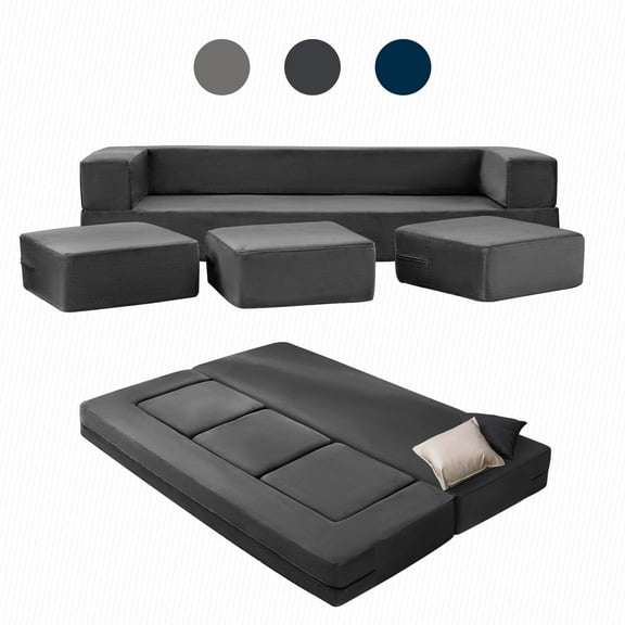 BALUS Modular Sleeper Sofa Bed - Velvet Foldable Sectional Couch, No Assembly, Pet-Friendly & Space-Saving Design, Dark Grey