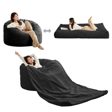 BALUS Multi-Functional Bean Bag Chair to Bed Convertible with Kid-Friendly Corduroy Fabric, Machine Washable Covers, Dark Grey