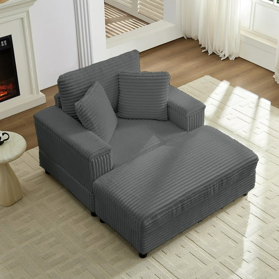 BALUS Oversized Chaise Lounge with Wide Storage Ottoman, Modern sleeper chair for Living room, ottoman chair Sleeper, Corduroy, Light Gray