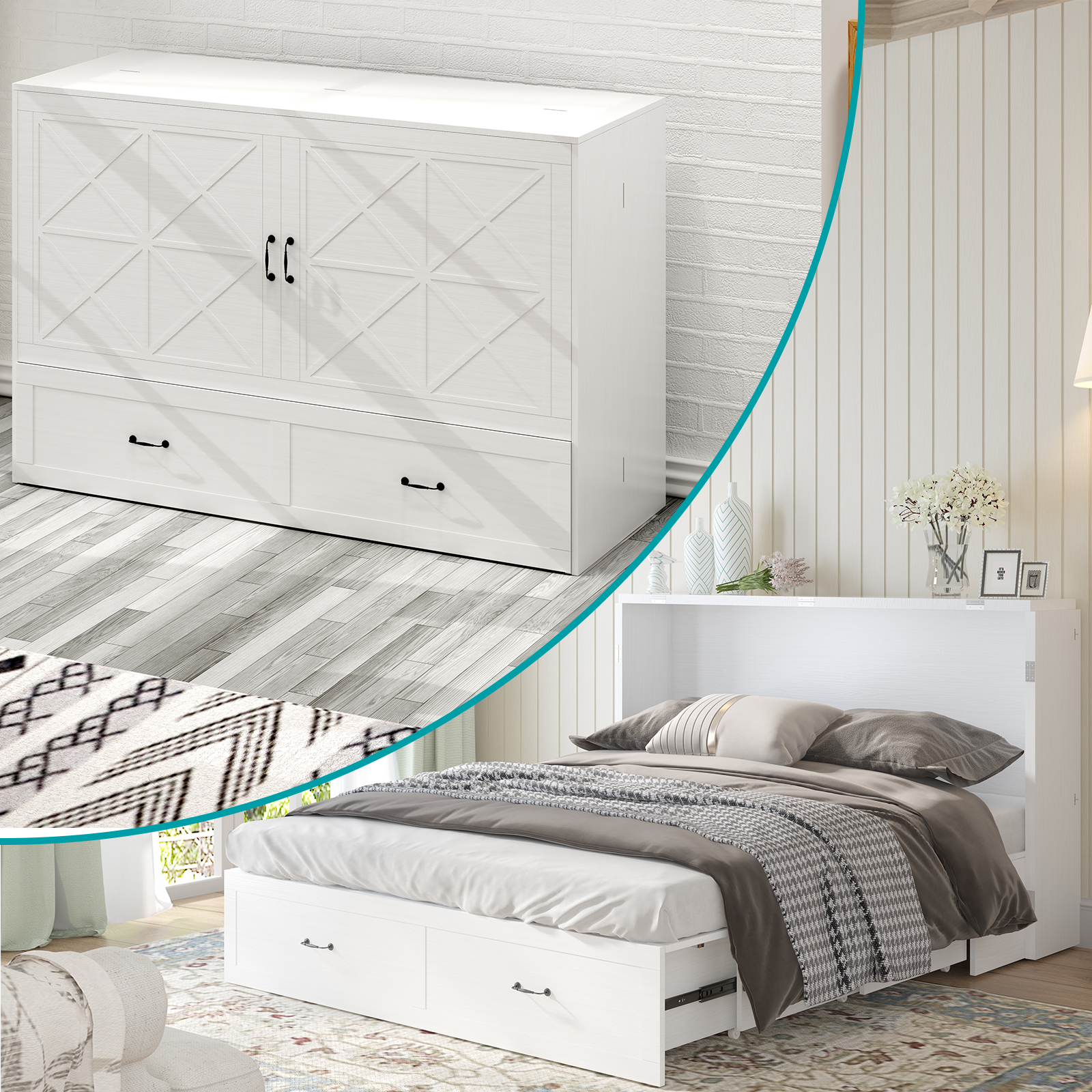 BALUS Queen Murphy Bed Modern Chest Bed with Charging