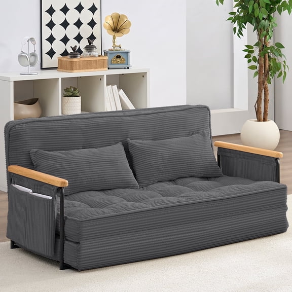 BALUS Full Size Lazy Floor Sofa Bed, 3-in-1 Sleeper Foldable Futons Sofa, Folding Bean Bag Bed for Living Room, Corduroy, Gray