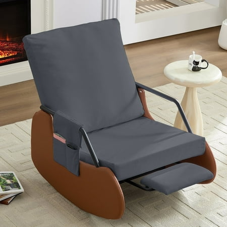 BALUS Rocking Chair, Corduroy Nursery Recliner with Adjustable Backrest & Footrest, Side Pockets, Modern Living Room Seating Space-Saving Design, Orange