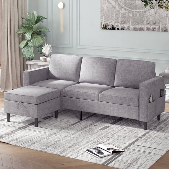 BALUS Sectional Sofa with Storage Ottoman, 78'' Convertible L-Shaped Sofa Couch for Living Room&Small Space, Light Grey