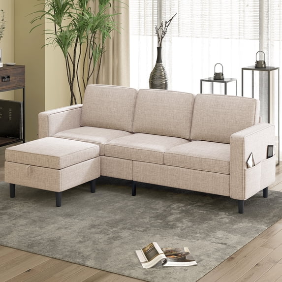 BALUS Sectional Sofa with Storage Ottoman, 78'' Convertible L-Shaped Sofa Couch for Living Room&Small Space, Beige