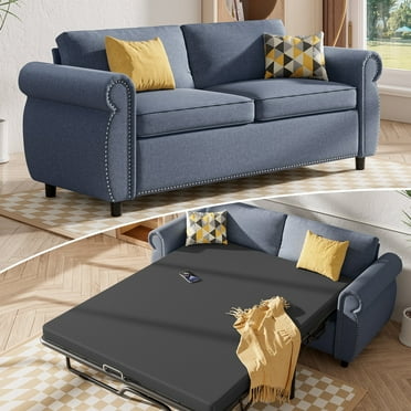 BALUS Sleeper Sofa with Pull out Couch, Queen Size Loveseat Sofa Bed with Mattress, 2-in-1 Convertible Daybed, Grey