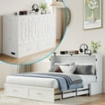 thumbnail image 1 of BALUS Solid Wood Queen Size Murphy Bed with Two Large Drawers and Charging Station,  Convertible Cabinet Bed, Folding Wall Bed for Apartment/Bed Room, White, 1 of 8