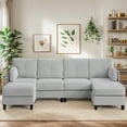 thumbnail image 1 of BALUS U-Shaped Sectional Sofa, Corduroy Couch with Modular Design, 6-Seater Cloud-Like Living Room Sofa & Removable Ottomans, Light Grey, 1 of 7