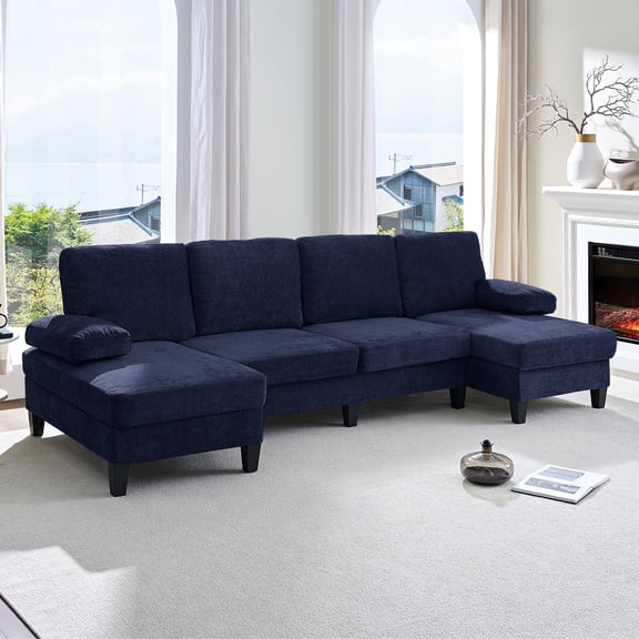 BALUS U-Shaped Sectional Sofa, Corduroy Couches and Sofas with Double Chaise for Living Room, Green