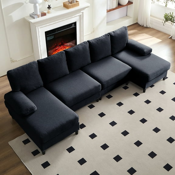 BALUS 114" U Shaped Sectional Sofa,Oversize Modular Couch and Gray Sofa for Living Room, 4-Seat Sectioanl Sofa with Chaise, Dark Grey