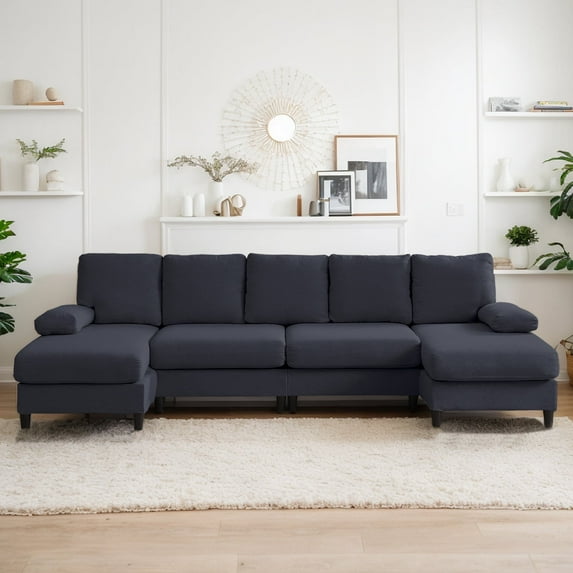 BALUS 114" U Shaped Sectional Sofa,Oversize Modular Couch and Gray Sofa for Living Room, 4-Seat Sectioanl Sofa with Chaise, Linen, Dark Grey