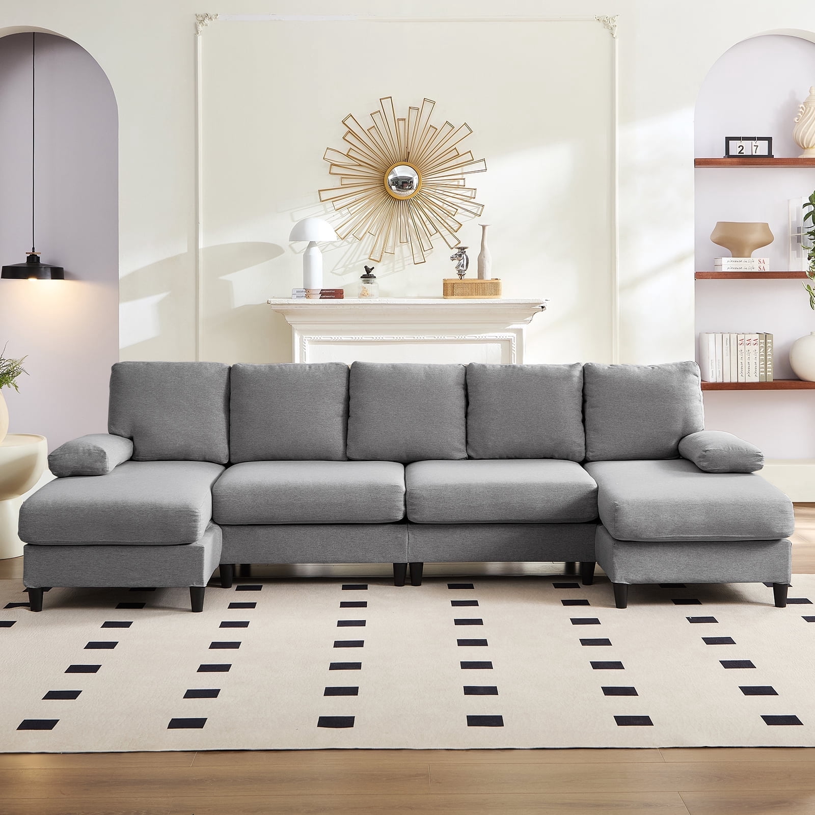 BALUS U Shaped Sectional Sofa,Oversize Modular Couch and Sofa for Living Room, 4-Seat Sectioanl Sofa with Chaise, Light Grey