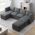 thumbnail image 1 of BALUS U shaped Sofa with Movable Storage Ottomans, 7-Seats Modular Sectional Sofa for Living Room, Dark Grey, 1 of 7