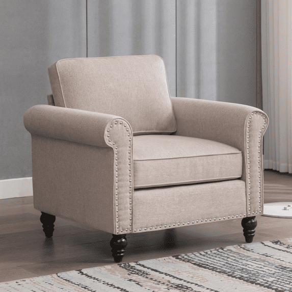 BALUS Upholstered Armchair for Living Room, Soft Sofa Chair with 5.9" Thicken Cushion, Single Sofa Couch for Apartment/Living Room/Bedroom/Office, Beige