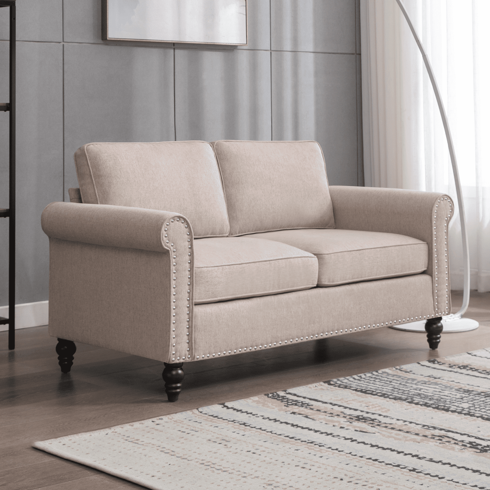 "BALUS Beige Upholstered Loveseat Sofa for Apartment, Office, Living ...