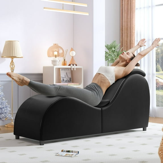 BALUS Yoga Chaise Lounge Chair, Morden Ergonomic Design Yoga Sofa, Curved Lounge Chaise Indoor for Stretching&Relaxation, Black
