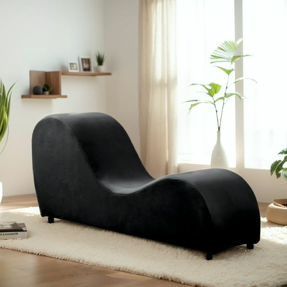 BALUS Yoga Chaise Lounge Chair, Velvet Fabric Yoga Chair with Ergonomic Design for Adults, Furnitures Indoor, Black