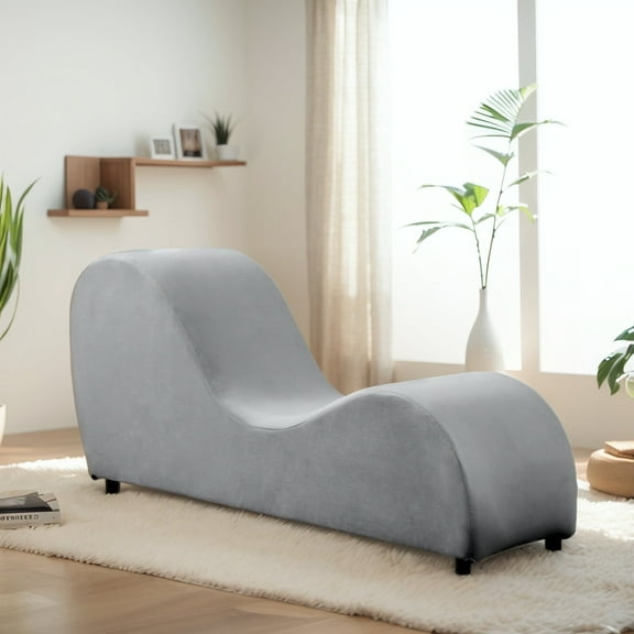 BALUS Yoga Chaise Lounge Chair, Velvet Fabric Yoga Chair with Ergonomic Design for Adults, Furnitures Indoor, Light Grey