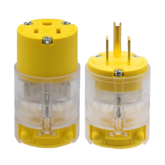 Lighted Straight Blade Electrical Plug and Connector Set NEMA 5-15P NEMA 5-15R 2 Pole 3 Wire Grounding, Yellow, 1 Set