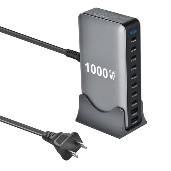 BALoFI 1000W USB-C Charging Station, 10-Port GaN IV Fast Charging Power Adapter, 140W PD Desktop & Travel Charging Hub, Multi-Device Charger, Compatible with MacBook Pro/Air, Dell, iPhone, Steam Deck