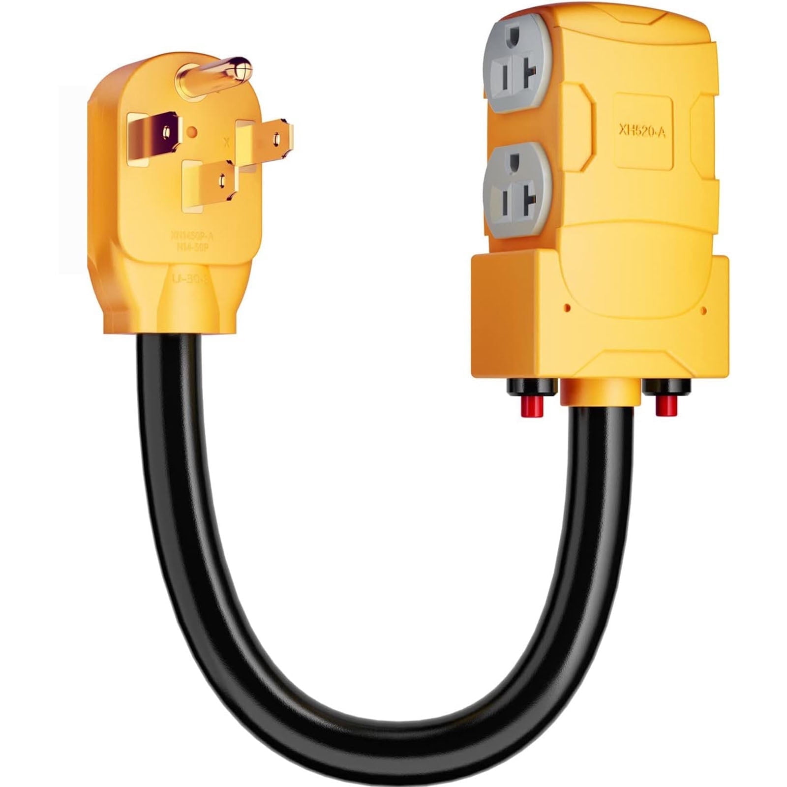RV Generator Power Distribution Adapter 50 Amp to 20 Amp, NEMA 14-50P to 4 Outlets