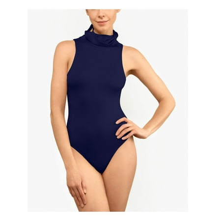 BAM by Betsy Adam Women's Bodysuit Medium Face-Mask Top Blue M