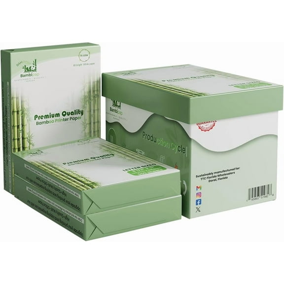 BAM POS Bamboo Printer Paper - 8 1/2 x 11- 20LB Multipurpose White Paper - Made from Bamboo Fiber - 3 reams (1500 Sheets)