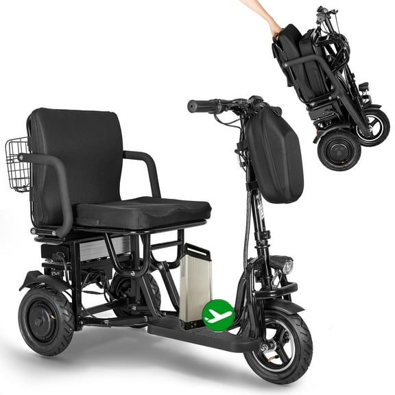 BAMACAR 3 Wheel Electric Folding Mobility Scooters for Adults Seniors 300 lbs Airline Approved Lightweight Foldable Air Travel Mobility Scooter Handicap Collapsible Powered Scooter Portable