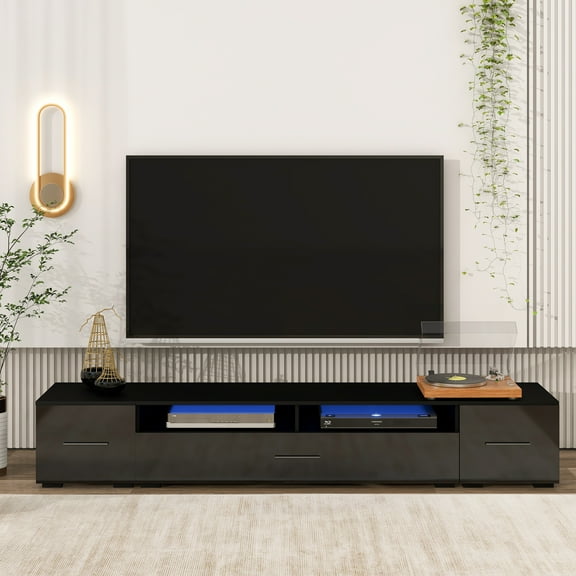 BAMACAR Black TV Stand for 90 Inch TV with Storage Entertainment Center For 90 86 85 80 Inch TV Stand 90 Inch TV Table TV Console 90 Inch TV Stands For Living Room 90 Inch TV Stand 85 Inch TV Table