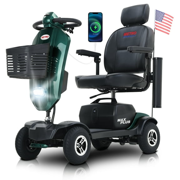 BAMACAR Metro 4 Wheel Electric Mobility Scooter for Seniors Adults 300 lbs Portable collapsible All Terrain Travel Scooters Disability Folding Mobility Scooter Lightweight Foldable Handicap Scooters