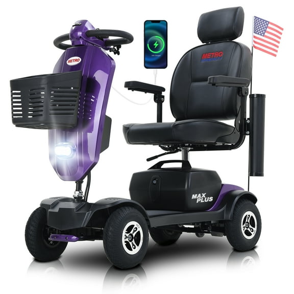 BAMACAR Metro 4 Wheel Electric Mobility Scooter for Seniors Adults 300 lbs Portable collapsible All Terrain Travel Scooters Disability Folding Mobility Scooter Lightweight Foldable Handicap Scooters
