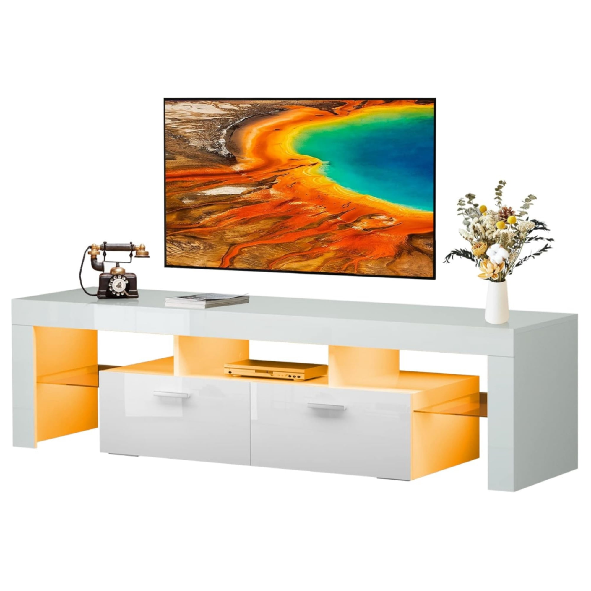 BAMACAR White TV Stand for 70 Inch TV with Storage Entertainment Center ...