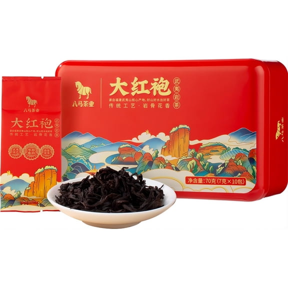 Bama Tea Premium Wuyi Rock Da Hong Pao Oolong Tea, Daily Enjoyment Series, Loose Leaf Packets, 2.47 oz (70g), 10 packs