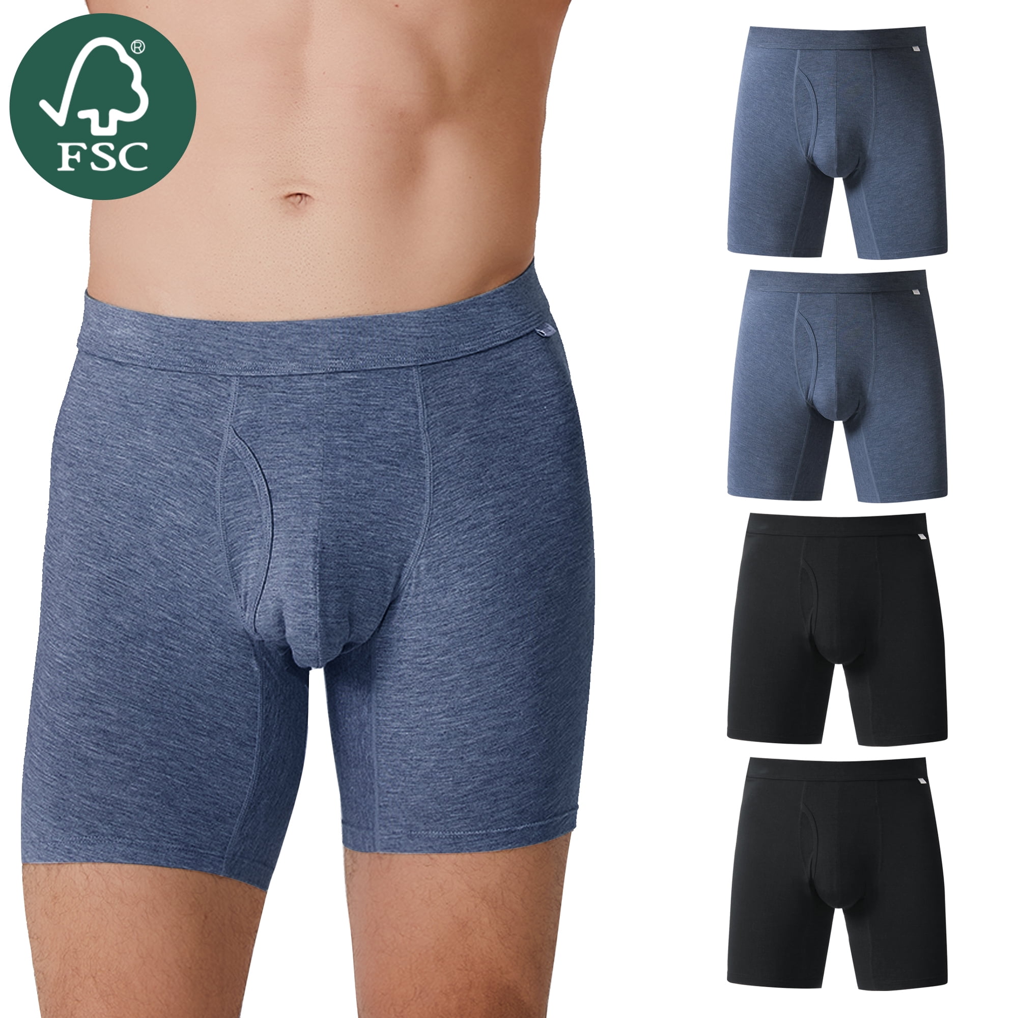 BAMBOO COOL Men’s Underwear,Covered Waistband Boxer Briefs,Premium