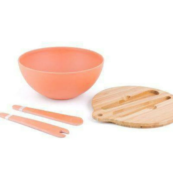 BAMBOO FIBER SALAD BOWL PREP LID w/ UTENSILS by Peterson Housewares Artwares