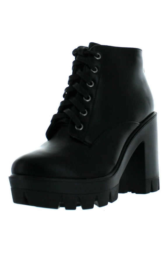 JONAS-02 Women Lace Up Chunky Heel Lug Sole Platform Combat Ankle Bootie, Black CRP, 8.5